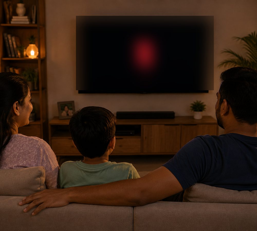 Family watching TV together in their living room